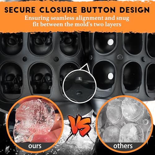 Image of LUSHYUM Ice Cube Mold Tray 3D Skull Mold, 2Pack BPA-Free Skeleton Head Maker Mold, Flexible & Easy Release Skull Molds for Baking Whiskey Cocktail Chocolate Resin, Ideal Gift for Halloween Party