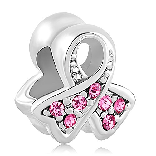 LovelyCharms 925 Sterling Silver Breast Cancer Awareness Pink Beads Fit Bracelets