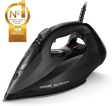 Philips 7500 Series Steam Iron – 3200W Power, 55 g/min Continuous Steam, 260 g Reinforcement, SteamGlide Elite Base, Automatic Shut-Off, Anti-Drip System, 300 ml Tank (DST7511/80)