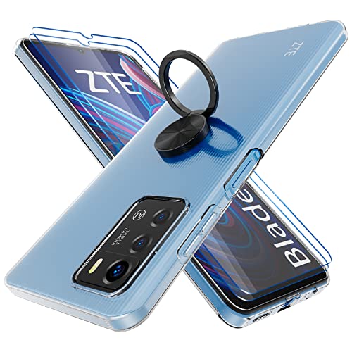Funda Compatible con ZTE Blade A72, Carcasa Transparente Silicona con Anillo Metal, Anti-Caída de Cuatro Esquinas Clear Cover - Anillo Negro Cover