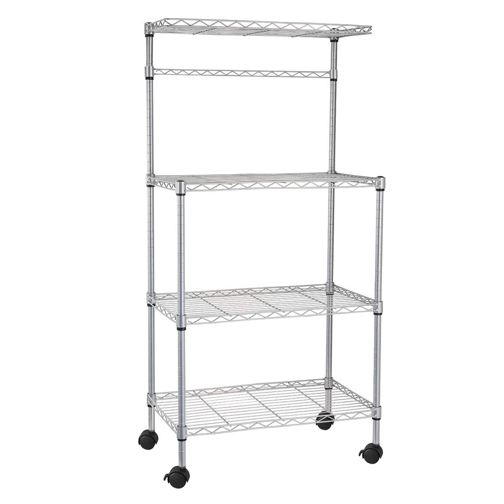WESTHL4 Tier Kitchen Bakers Rack,Microwave Oven Stand Storage Cart Workstation Shelf,600x350xH1200mm (without hook)