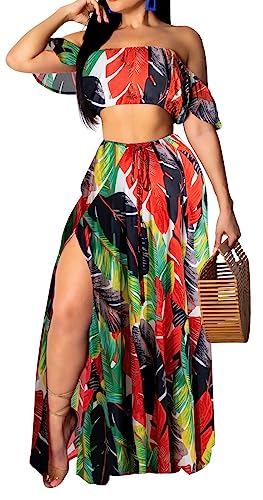 Image of Sexy Two Piece Sets for Women Vacation Elegant Sleeveless Top Long Split Maxi Dress Beach Swimwear