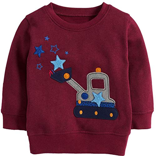 Toddler Boy's Cotton Crewneck Pullover Sweatshirt,Cute Long Sleeve Cute Top Outfit Fuchsia Digger Size 6