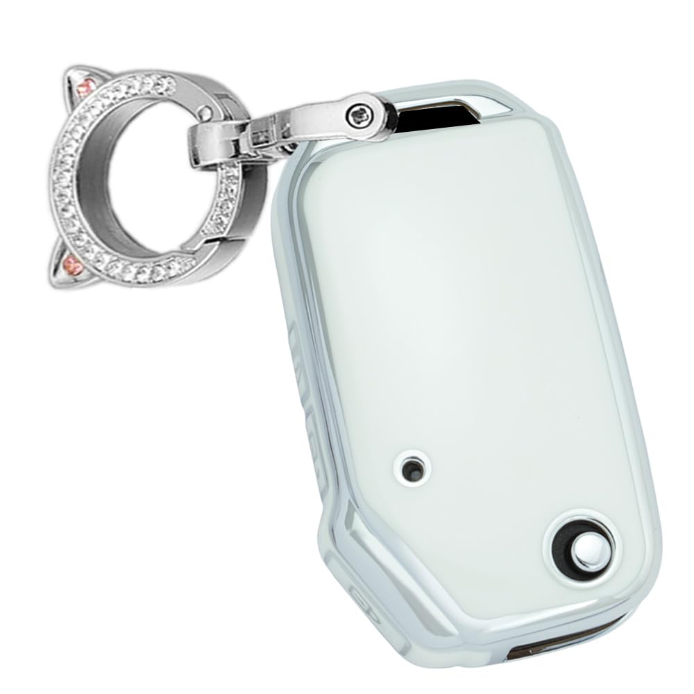 ontto Fit for Kia Flip Key Case 3 Button,Soft Car Key Glove for Seltos Forte Sportage Flip Key Remote,Silver Edge Key Protector with Keychain for