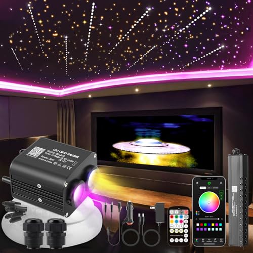 Image of Meteor 20W Twinkle Starlight Headliner Kit, Star Lights for Car with Bluetooth APP /Remote /Music Mode, Fiber Cable 1000pcs*0.03in*13.1ft+Shooting Star kit for Car Roof & Home Decoration