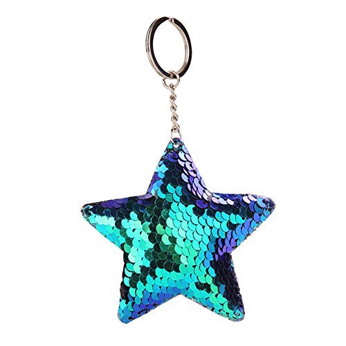 Tangbasi Llavero con diseño de estrella y lentejuelas brillantes, Blue, Talla única, Cadena
