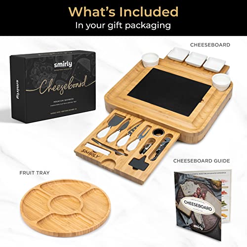 Smirly Bamboo Cheese Board And Knife Set: Extra Large Charcuterie Board Set & Accessories, Unique House Warming Gifts, New Home, Anniversary Wedding Gifts For Couple, Bridal Shower Gift For Women #TOP1