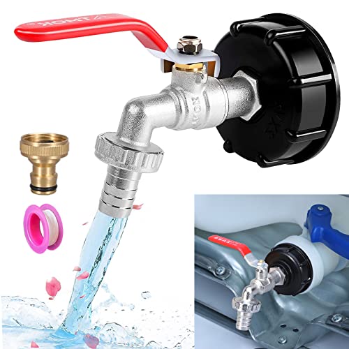 Adaptador de tanque de agua IBC, grifo tanque 1000L S60X6 IBC conexión grifo con conexión de manguera 1/2", adaptador de 3/4", grifo de jardín para recuperador de agua de lluvia(1/2") Cover