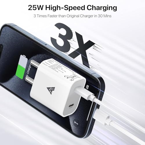 Image of DR VAKU 25W PD Dual Port Charger, Type C Adaptor with Braided Cable, Compatible with iPhone 17 Series and Android Devices