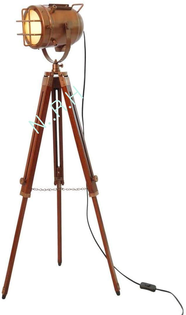 Lámpara de pie industrial vintage de cobre estudio antiguo lámpara de pie de madera oscura de diseño steampunk de pie marino retro Edison bio iluminación