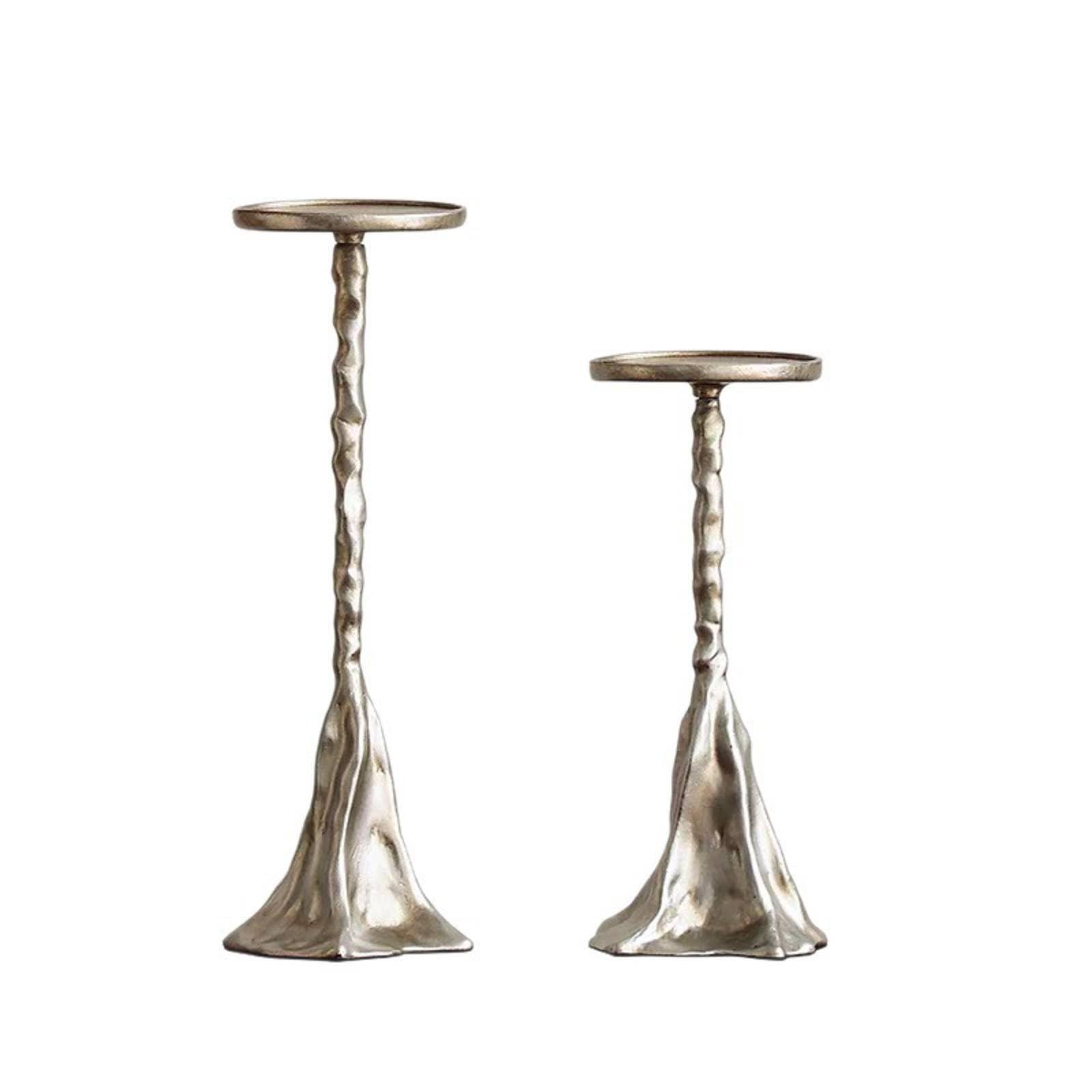 2 Stück silberner Kerzenhalter Luxus-Optik Vintage-kerzenständer romantische atmosphäre Metall-kerzenständer für Wohnzimmer, tischdeko, Silber
