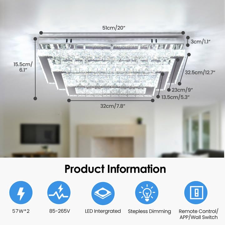 Plafonnier LED cristal rectangulaire télécommandé pour éclairer les grands salons - 3
