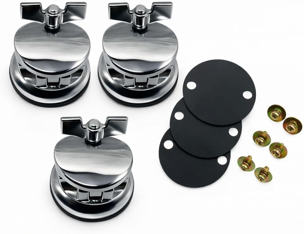 AIAS Chrome Floor Tom Mount Bracket – 3 Pack Drum Leg Mounts with 50mm Spacing and 9.5mm–12.7mm Rod Compatibility