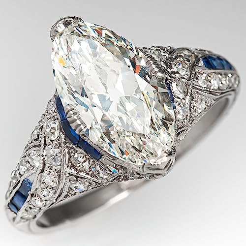 Hsitgexf Vintage Court Style Marquise & Baguette Cut Cubic Zirconia Simulated Diamond & CZ Simulated Ring White Sapphire Wavy Channel Engagement Ring for Women Size 6-10