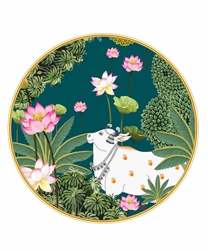 Image of SAF Large Round Pichwai Cow Wall Painting with golden frame Vinyl Sparkle laminated||Home decor Painting,Living Room, Bedroom,Office Room Decor - Painting for Wall Decoration GR-03