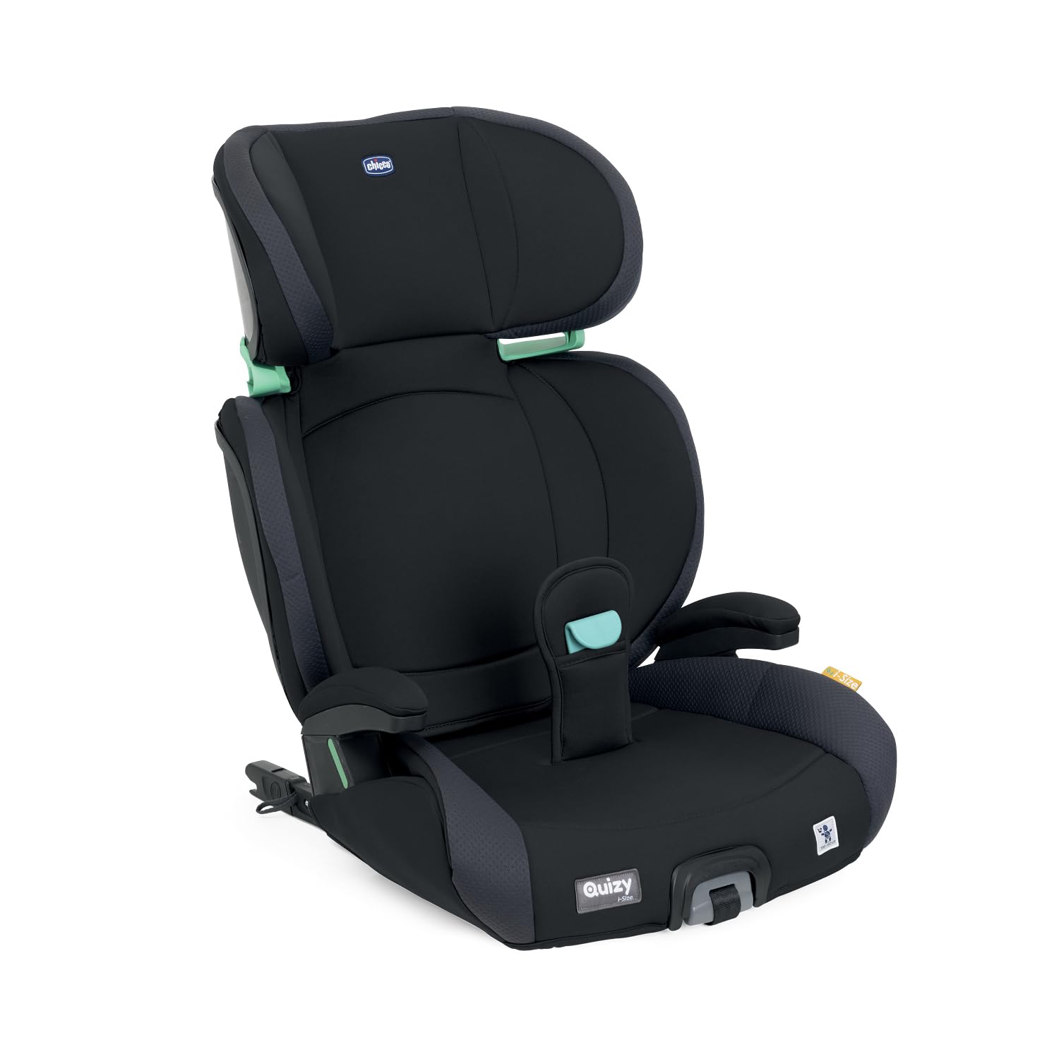 Chicco Quizy i-Size, Seggiolino Auto Bambini 3-12 Anni (100-150 cm), Facile da Installare con Sistema Isofix, Reclinabile, Regolabile in Altezza, con Braccioli Imbottiti e Seduta Confortevole, Nero