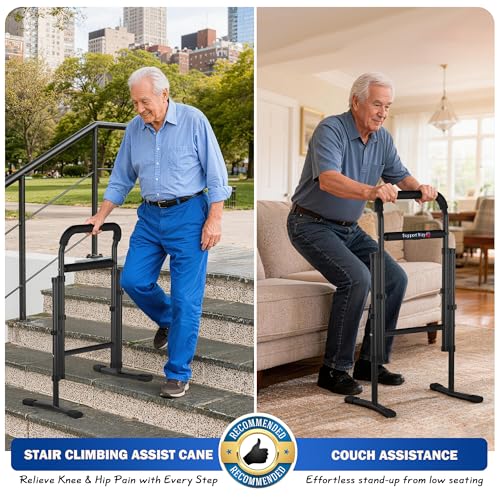 Upgrade 2-in-1 Assist Cane for Seniors, Both Stair Assist Cane and Standing Aid for Couch, Widening Anti Slip Base, Adjustable Height, Ultra Sturdy Bracket for Steps, Bathroom, Bedside - Image 3