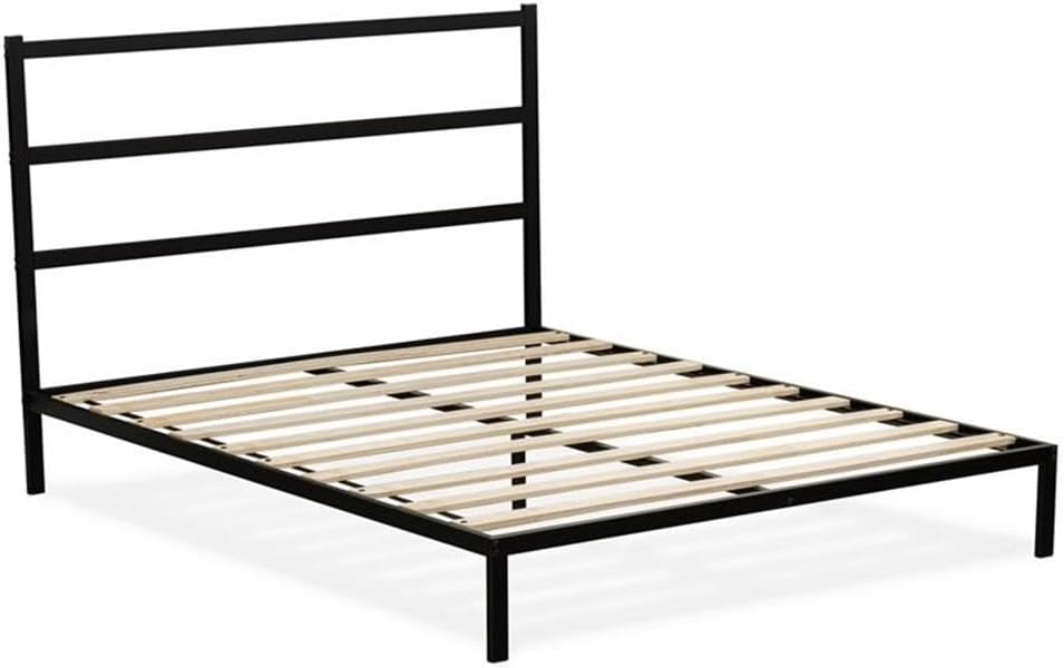 East West Furniture FTQBBLK Fulton Queen Platform Bed with 5 Metal Legs - Magnificent Bed in Powder Coating Black Color