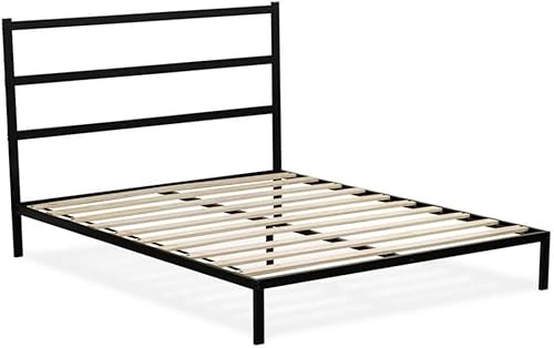 East West Furniture FTQBBLK Fulton - Cama de plataforma Queen con 5 patas de metal, magnífica cama con recubrimiento en polvo, color negro
