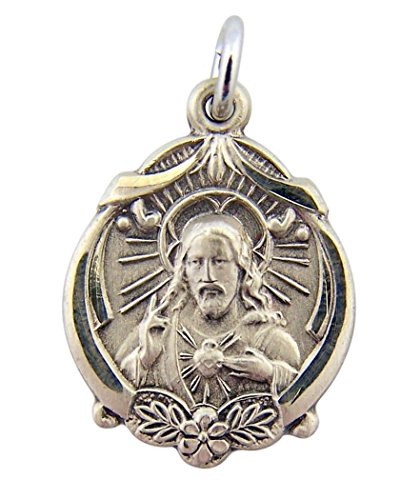 HMHInc Sterling Silver Sacred Heart of Christ Floral Border Scapular