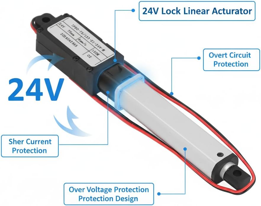 Electric Micro Linear Actuator 24V, 3in Stroke, 150N Thrust, 4mm / s Speed, Aluminum Tube, IPX4 Protection, Chip Limit with Over Current, Short Circuit, Overload, Over Voltage