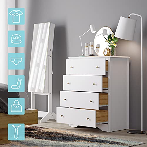 Urkno White Dresser With 4 Drawers, Modern Wide Chest Of Drawers, Solid Wood Frame, Tall Storage Chest, Nightstand For Bedroom, Closet, Entryway, White #TOP5