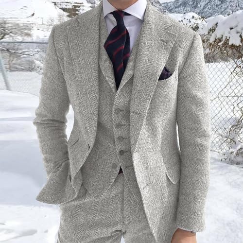 Men's 3 Piece Suit for Winter Wedding Formal Groom Tweed Wool Tuxedo Blazer Vest Pants4