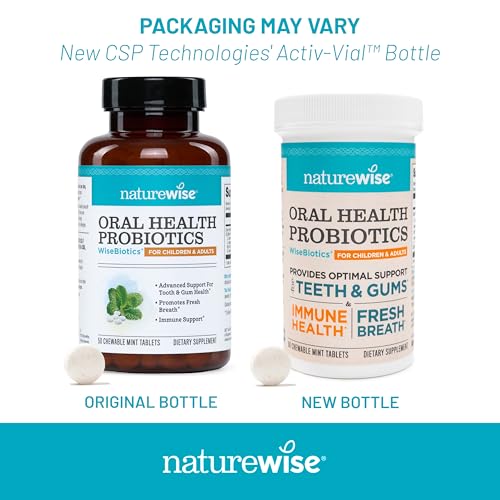 Image of NatureWise Oral Probiotics for Mouth Bad Breath-Chewable Sugar-Free Mint-Lactobacillus reuteri Chewable-Oral Probiotics for Kids&Adults-Non-GMO USA Manufactured-[60-Day Supply],60 Count (Pack of 2)