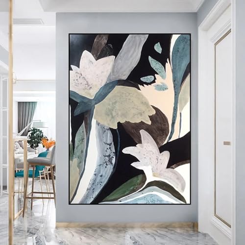 Grande toile art abstrait bleu et noir encadrée de qualité supérieure