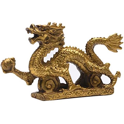Brass Feng Shui Chinese Royal Dragon Golden Statue 5.7”(L) Home Décor Sculpture Gift Collectible Ornament Figurine PTZY018 Cover