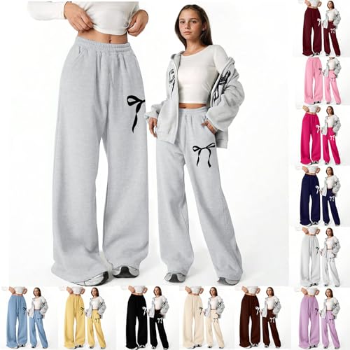 Girls Sweatpants Bowknot Straight Leg Baggy Jogger Pants Y2k Lightweight Casual Open Bottom Athletic Trousers W/Pocket 4-163