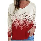 FGVFCS Suéter de lana para mujer, suéter de lana con estampado gráfico de Papá Noel, manga larga, cuello redondo, copo de nieve, árbol de Navidad, suéter para mujer, ropa de festival, 02 Rojo, M