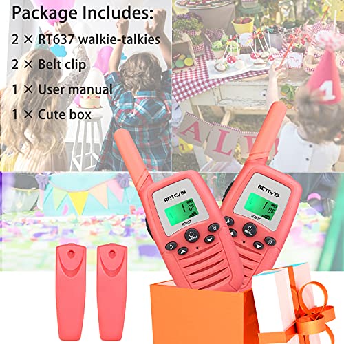 Retevis RT637 Walkie Talkies Niños, Juguetes Regalos de 6 a 12 Años,Linterna LCD, VOX Largo Alcance,Walkie-Talkie para Viajes Familiares,Vocación (Rosa, 2 Pieza)