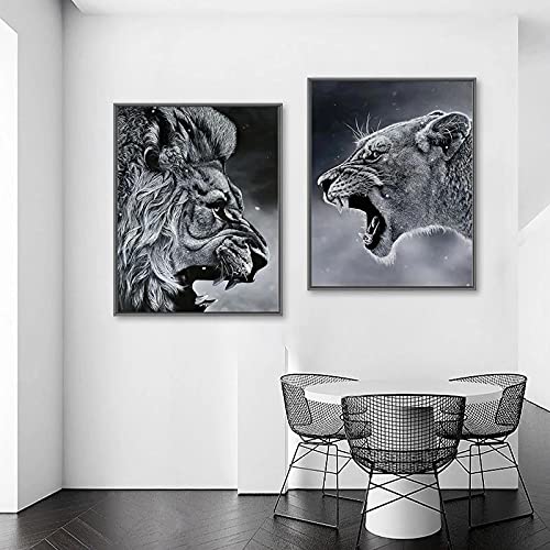 Oeuvre animal print lion tigre affiche haut de gamme style scandinave deux toiles 50x70 cm