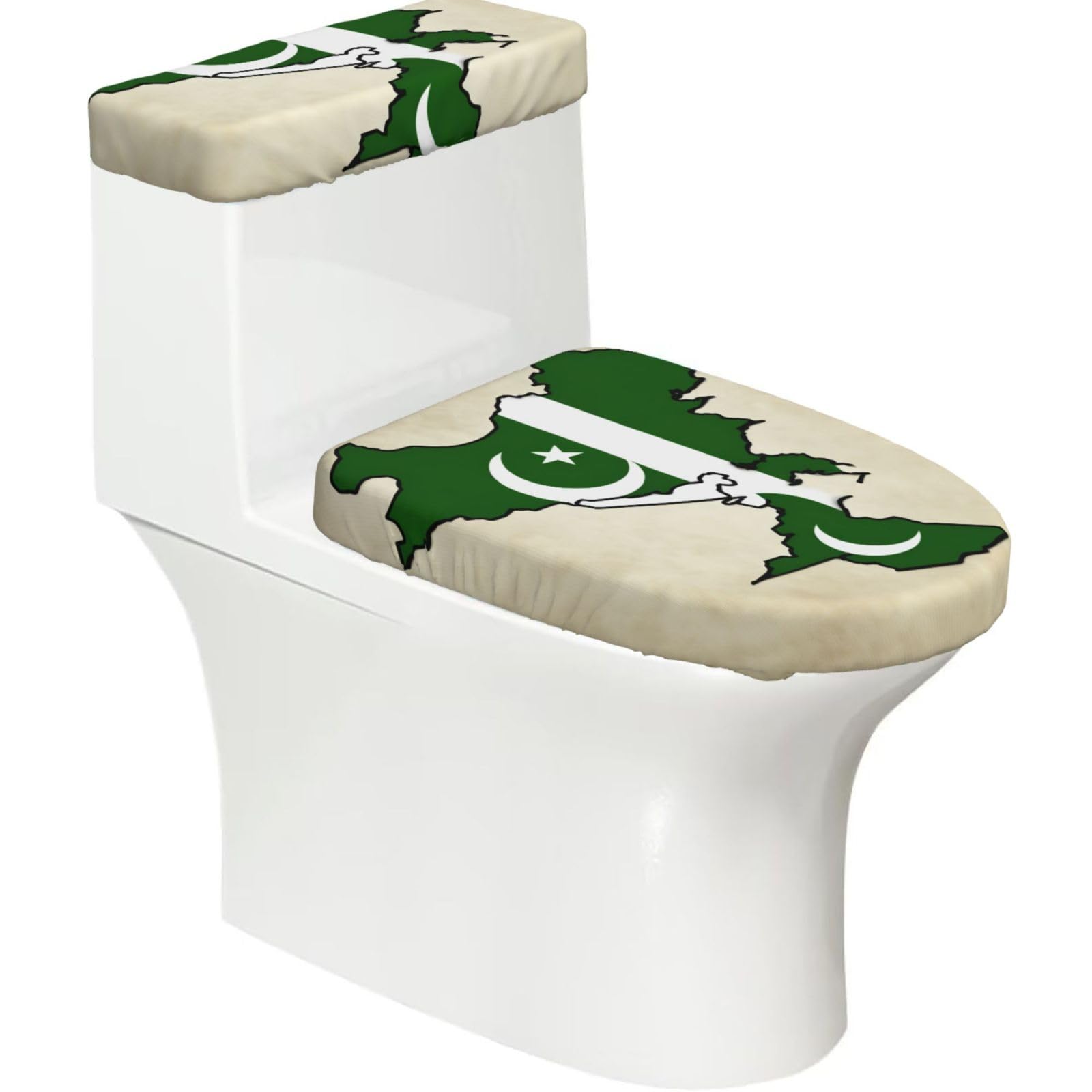 Pakistan Flag Map03 Print Bathroom Decor Toilet Lid Cover And Tank Covers, Restroom Accessories Fits Most Round