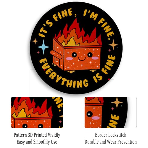 Image of Gctriki Dumpster on Fire Mouse Pad, Orange Round Mouse Pad for Desk, 8.6in | Cute Design, Stitched Edge, Non-Slip Rubber Base, Mousepad For Laptop Gaming, Funny Office Desk Accessories Decor for Women