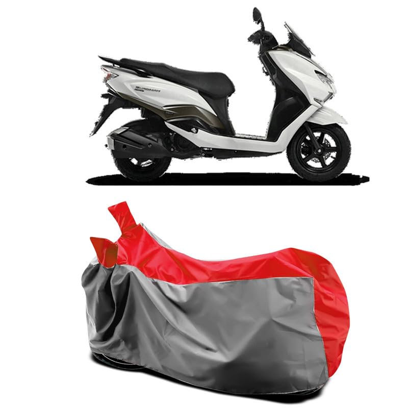 Image of DUFFEL-Two Wheeler Bike Body Cover Compatible for Suzuki Burgman Bs6 Heat Protectio /UV-Rays /Birds Dropping /DustProof /Waterproof All Variants [Gray Red]