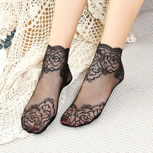 Lace Socks for Women Sheer Mesh Fishnet Thin Low Cut Ankle Transparent Casual Cotton Breathable 5 Pairs2