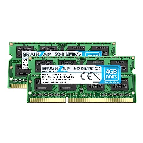 BRAINZAP 8GB DDR3 RAM SO-DIMM PC3L-14900S 2Rx8 1866 MHz 1.35V CL13 Notebook Memoria RAM (2 x 4 GB)
