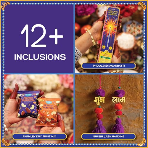 Image of Phool Happy Diwali Gift Box 2025 | Premium Festival Hamper with Incense, Diyas, Sweets, Dry Fruits, Decor & Candles | Diwali Pooja & Gifting Pack