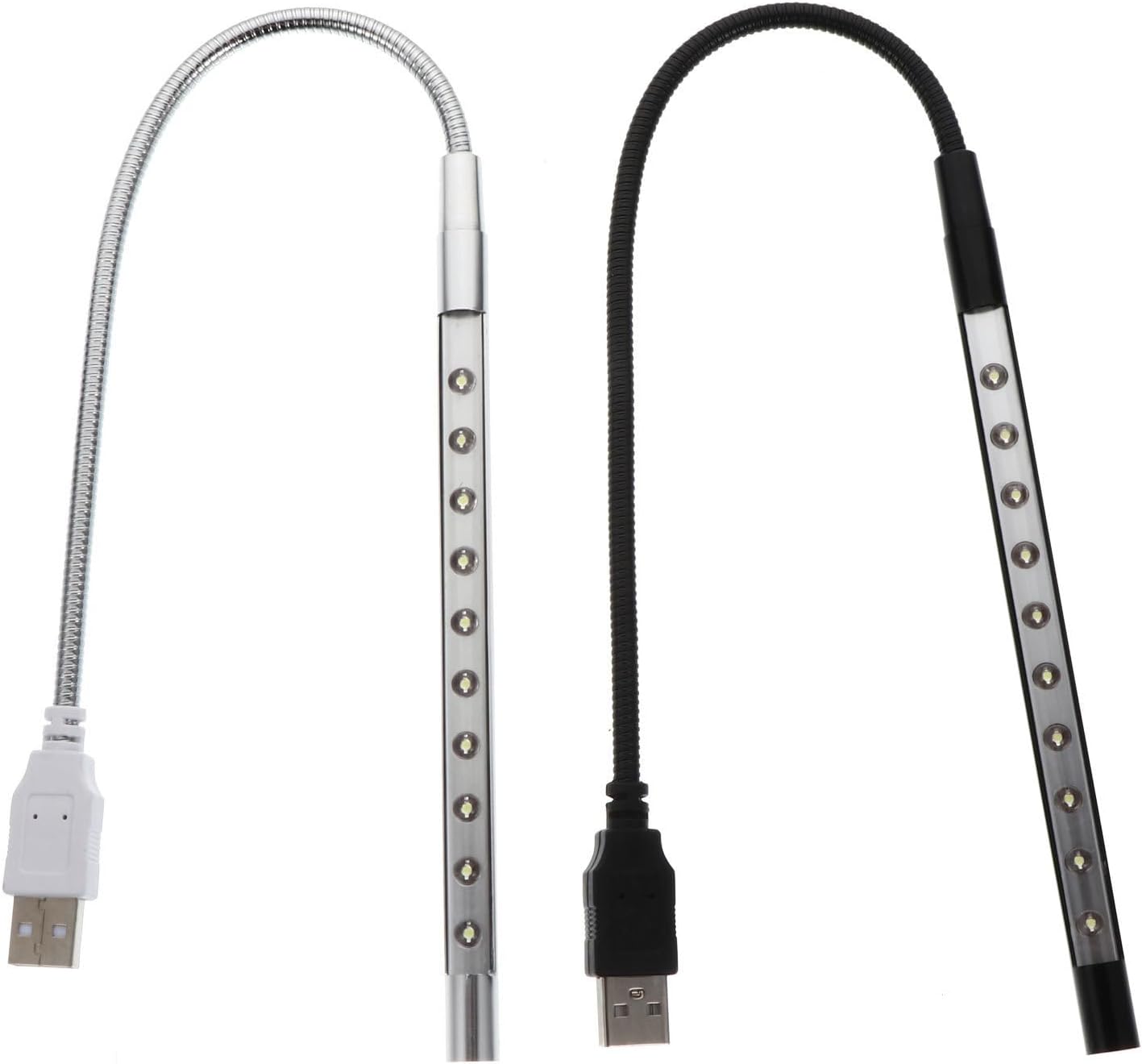 BETOOKY 2pcs USB Powered Reading Lamps with 10-led High-Brightness Metal Gooseneck Tube Adjustable Angle Table Lamps for Studying and Home Use Random Color