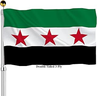 اعلام الجمهورية العربية السورية 3×5 للاستخدام الخارجي مزدوجة الجوانب - علم الجيش السوري الحر، علم عسكري من 3 طبقات شديد التحمل مع حلقتين نحاسيتين للخارج