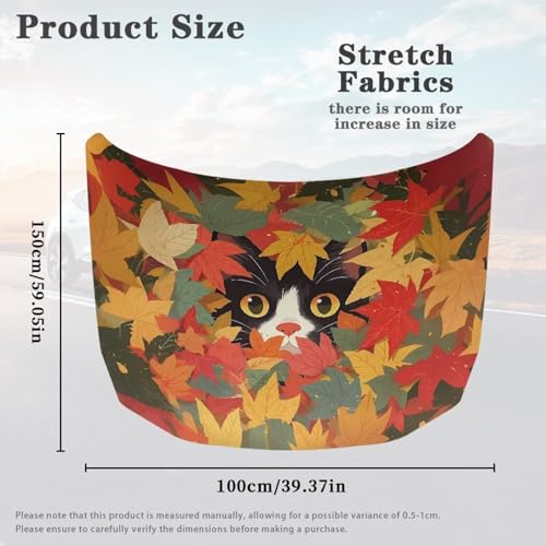 Image of Car Hood Cover Protector,Soft Universal Easy to Clean Breathable Print Stylish Hood Covers for Cars,Decoration Car Accessories Black Cat Maple Leaf