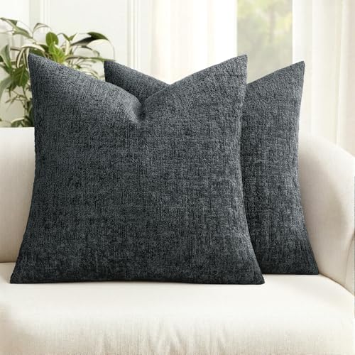MIULEE Decorative Throw Pillow Covers 18x18 Pack of 2 Dark Grey Couch Pillow Covers Soft Cozy Textured Chenille Pillowcases for Home Decor Sofa Living Room Cushion Bedroom