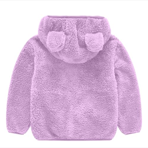 Kids Girls Fleece Warm Winter Jacket Thicken Fleece Hooded Bear Ear Zipper Coat Solid Color Windproof Outerwear Clothes2
