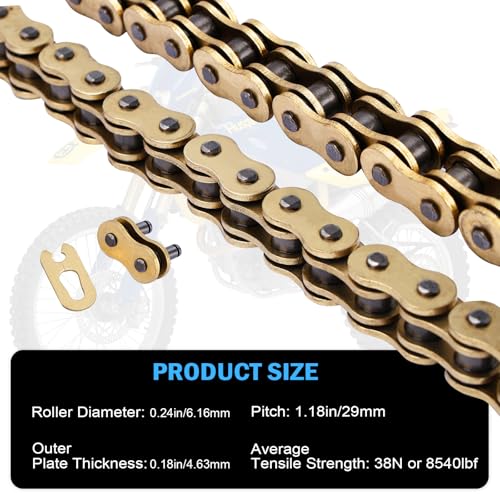 Image of Gold 520 X-Ring Motorcycle Chain 120 Links for Honda Kawasaki with Connecting Master Link - Enhanced Durability & Universal Fit