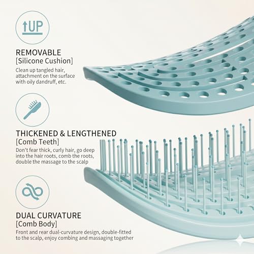 Image of Waterproof Self-Cleaning Plastic Comb Hair Detangling Brush for Curly Hair, Massage, Women's Home Use (Sky Blue)