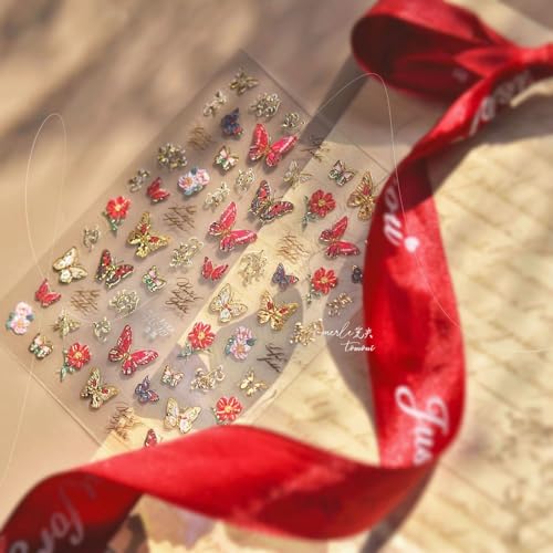 Image of NBNTGH Nail Stickers Flower Nail Stickers - Gold Trim Sparkle Self Adhesive Nail Decals with Handwritten Lettering for Luxury Manicure DIY Decoration (1 Sheet)