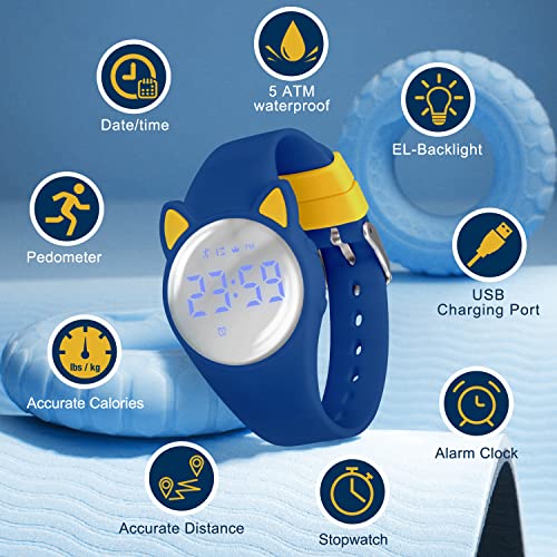 Image of Kids Watches for Girls Boys Digital Sport Watch with Step Counter Pedometer Vibration Alarm Clock, No App Waterproof Fitness Tracker Kids Watch Boys Girls Teens Students Ages 5-16