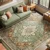 RELEANY Area Rugs 8'x10' Washable Non-Slip, Floral Vintage Distress Print Pattern Medallion Carpet for Living Room Bedroom Dining Room, Brick Red Rust Neutral Brown Burnt Orange Green